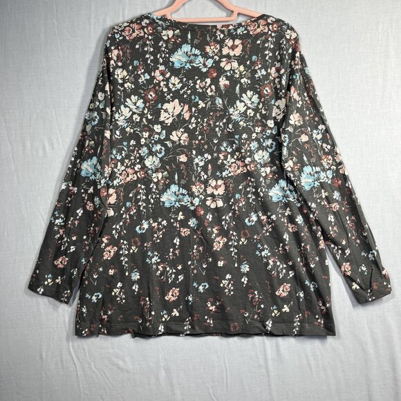 Pure Jill Tunic Womens Large Tall Asymmetric Floral Organic Cotton - Picture 2 of 8